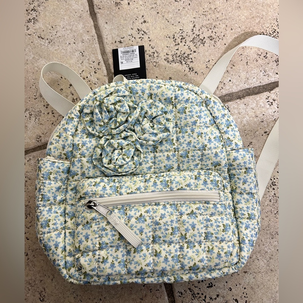 Art Class Blue/green Floral Print Quilted girls backpack NWT